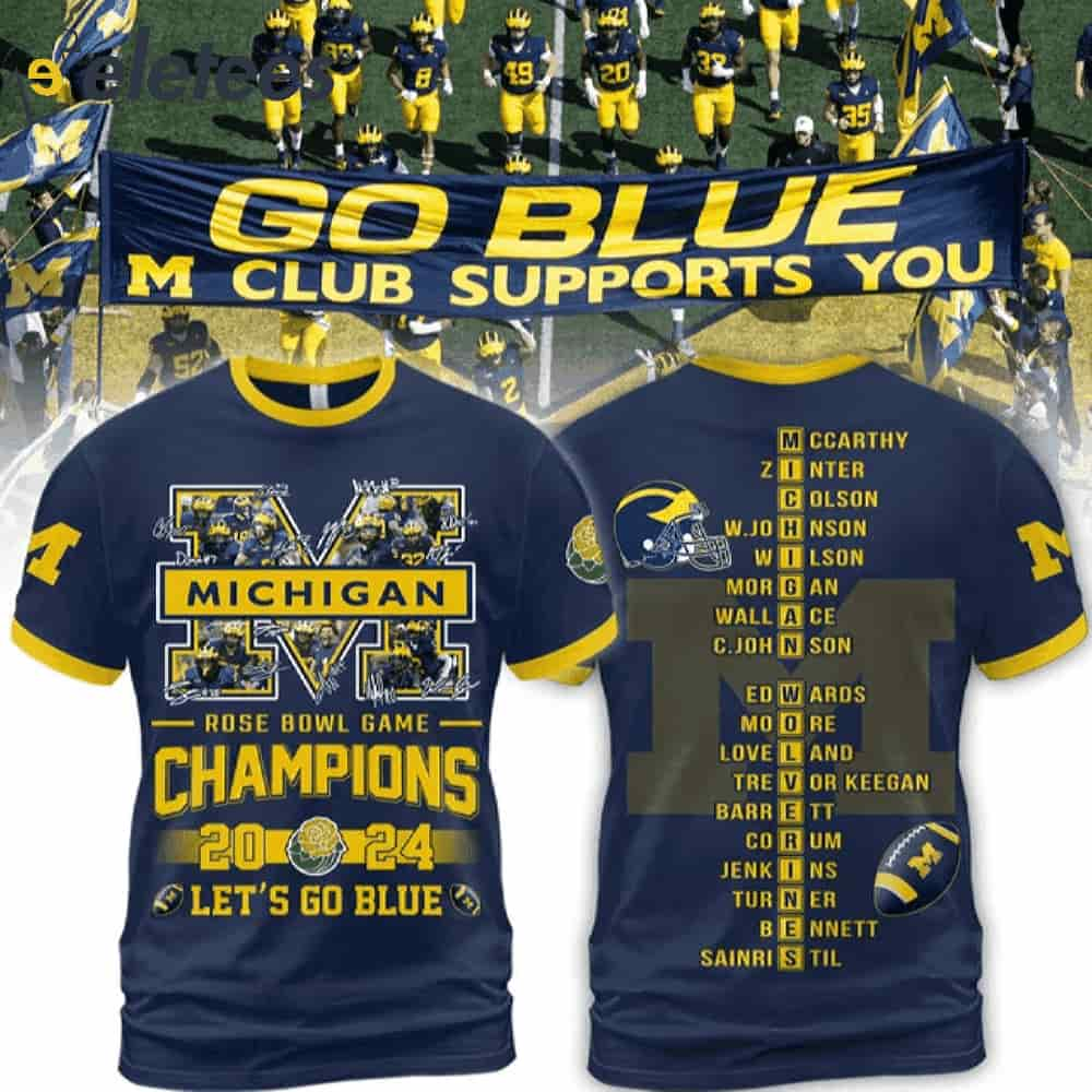 Wolverines Let's Go Blue 2024 Rose Bowl Game Champs 3D Sweatshirt