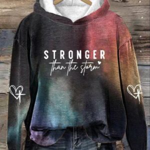 Women’s Stronger Than The Storm Print Casual Long Sleeve Hoodie