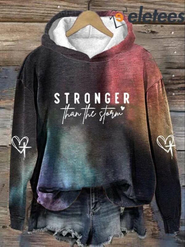 Women’s Stronger Than The Storm Print Casual Long Sleeve Hoodie