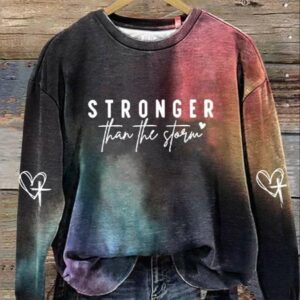 Womens Stronger Than The Storm Print Casual Long Sleeve Hoodie1