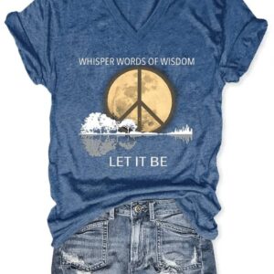 Hippie Guitar Lake Whisper Words Of Wisdom Let It Be Print T Shirt