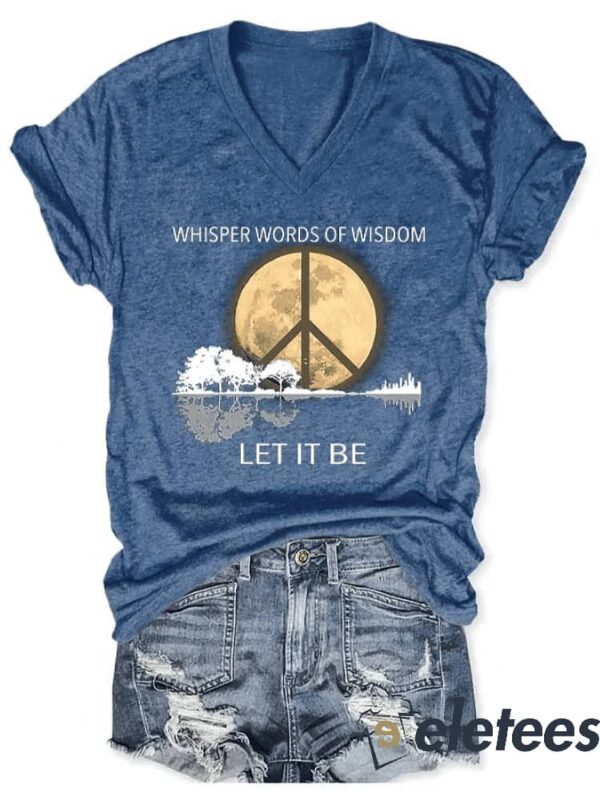 Hippie Guitar Lake Whisper Words Of Wisdom Let It Be Print T-Shirt