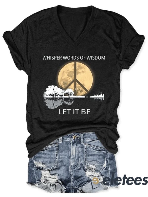 Hippie Guitar Lake Whisper Words Of Wisdom Let It Be Print T-Shirt