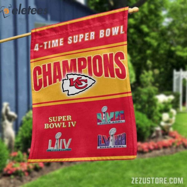 KC Chiefs 4-Time Super Bowl Champions Flag 2024