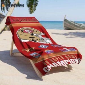 SF 49ers Super Bowl LVIII 2024 6X Champions Beach Towel1