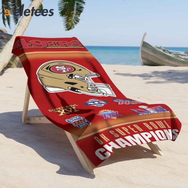 SF 49ers Super Bowl LVIII 2024 6X Champions Beach Towel