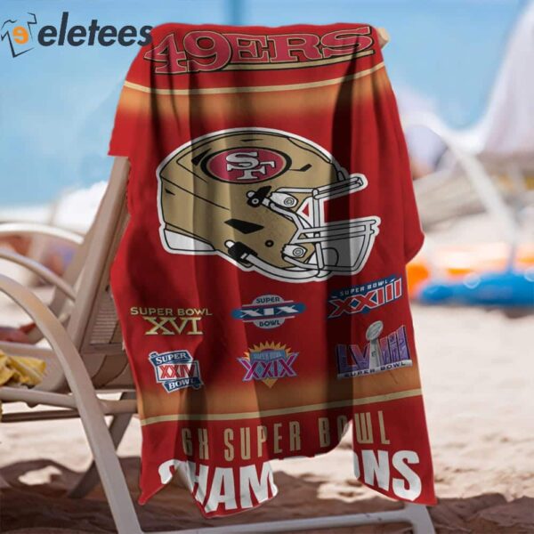 SF 49ers Super Bowl LVIII 2024 6X Champions Beach Towel