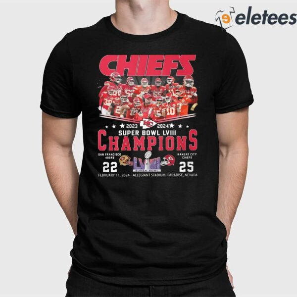 Super Bowl LVIII Champions 49ers 22-25 Chiefs Shirt