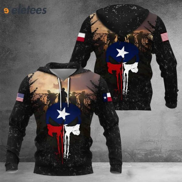 USA I Stand With Texas Flag Skull Hoodie