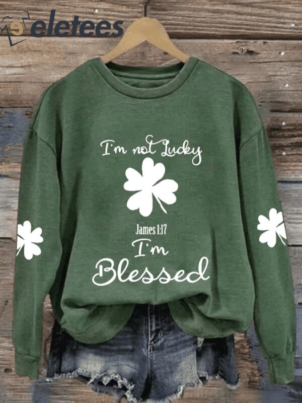 Women’S Casual I’M Not Lucky I’M Blessed Printed Long Sleeve Sweatshirt