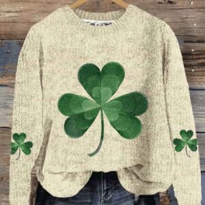 Women’S Clover St. Patrick’s Day Print Casual Sweater