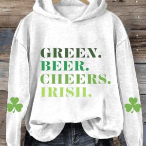 WomenS Green Beer Cheers Irish St Patricks Day Print Casual Hoodie1