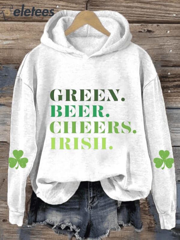 Women’S Green Beer Cheers Irish St. Patrick’s Day Print Casual Hoodie