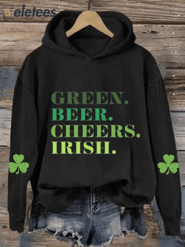 Women’S Green Beer Cheers Irish St. Patrick’s Day Print Casual Hoodie