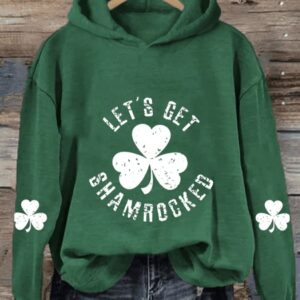 WomenS Lets Get Shamrocked St Patricks Day Print Casual Hoodie 1