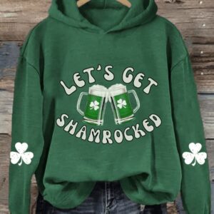 Women’S Let’s Get Shamrocked St. Patrick’s Day Print Casual Hoodie