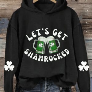 WomenS Lets Get Shamrocked St Patricks Day Print Casual Hoodie2