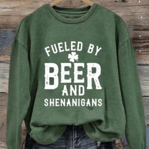 Womens Fueled By Beer and Shenanigans Round Neck Sweatshirt