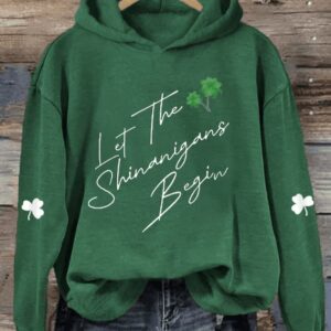 Womens Funny St Patricks Day Let The Shenanigans Begin Shamrock Casual Hoodie