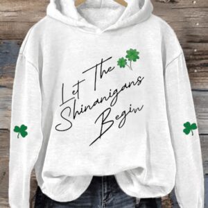 Womens Funny St Patricks Day Let The Shenanigans Begin Shamrock Casual Hoodie2