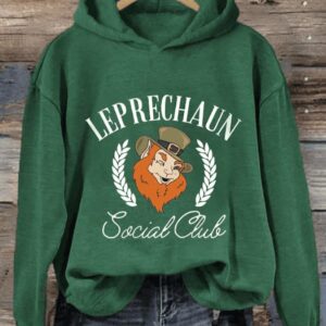 Womens Leprechaun Social Club St Patricks Day Printed Hoodie
