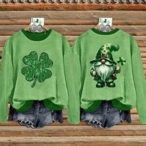 Women’s Lucky Gnomes St. Patrick’s Day Print Long Sleeve Sweatshirt