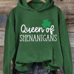 Womens Queen Of Shenanigans Print Casual Hoodie