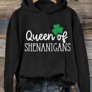 Womens Queen Of Shenanigans Print Casual Hoodie1