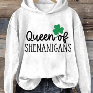 Womens Queen Of Shenanigans Print Casual Hoodie2