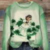 Women’s Retro St. Patrick’s Day Dress Green Irish Girl Print Casual Sweatshirt