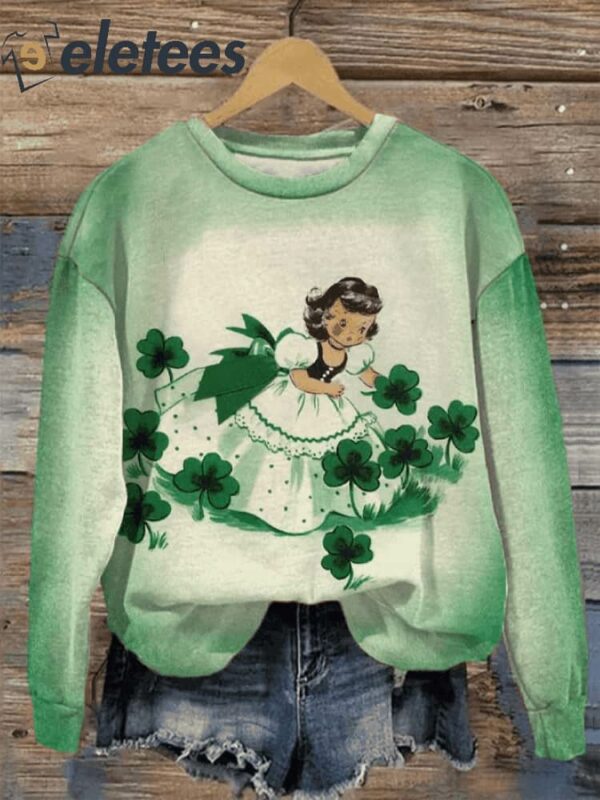 Women’s Retro St. Patrick’s Day Dress Green Irish Girl Print Casual Sweatshirt