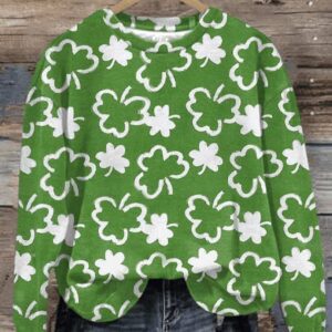 Women’s Shamrock St Patrick’s Day Print Round Neck Sweatshirt