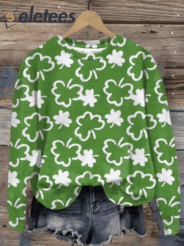 Women’s Shamrock St Patrick’s Day Print Round Neck Sweatshirt