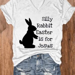 Womens Silly Rabbit Easter Is For Jesus Casual V Neck Tee1