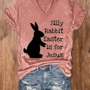 Womens Silly Rabbit Easter Is For Jesus Casual V Neck Tee2