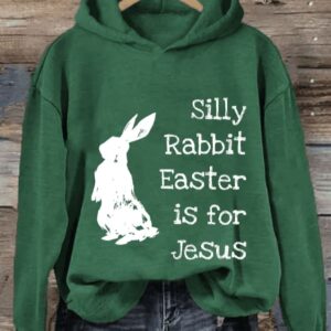 Womens Silly Rabbit Easter Is For Jesus Print Casual Hoodie1