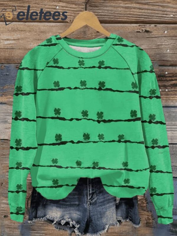 Women’s St. Patrick Striped Clover Print Sweatshirt