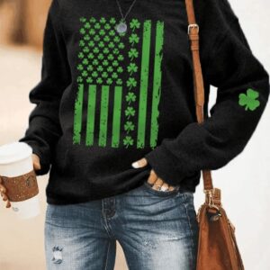 Womens St Patricks Day America Flag Shamrock Casual Sweatshirt