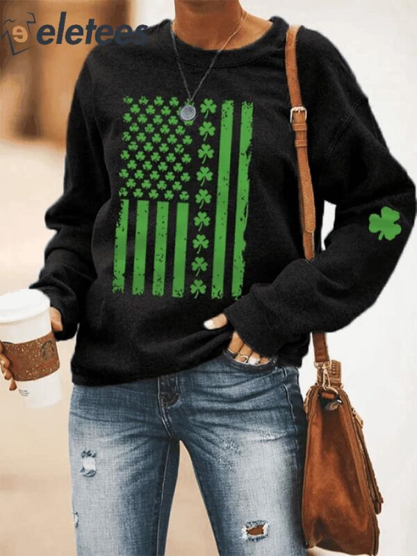 Women’s St. Patrick’s Day America Flag Shamrock Casual Sweatshirt