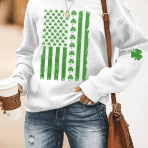 Womens St Patricks Day America Flag Shamrock Casual Sweatshirt1