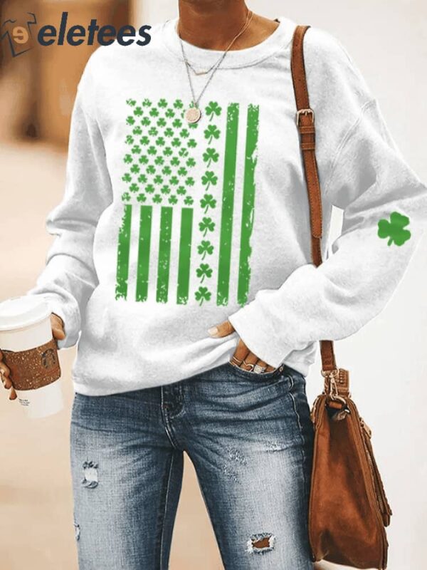 Women’s St. Patrick’s Day America Flag Shamrock Casual Sweatshirt