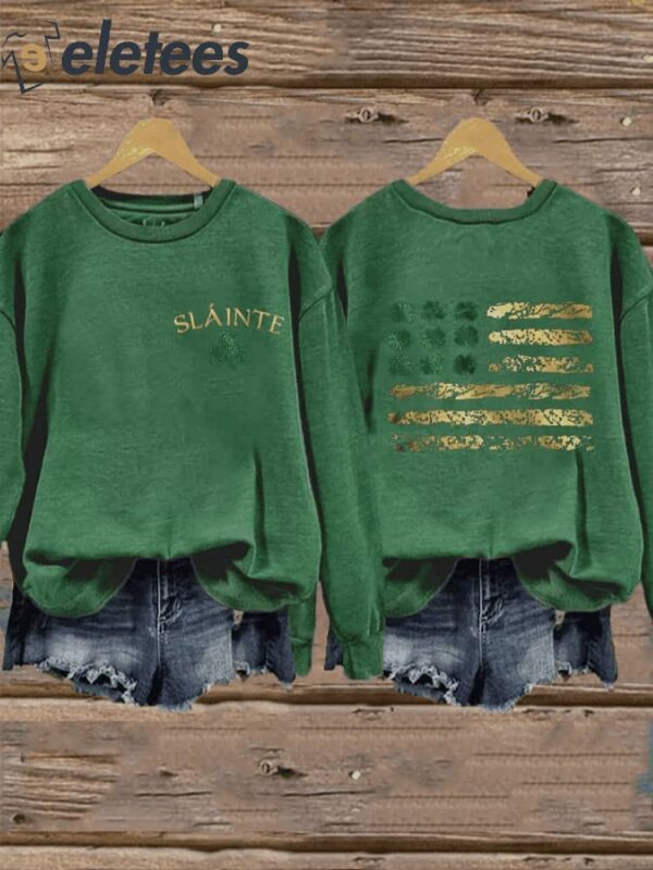 Women’s St. Patrick’s Day America Flag Shamrock Sweatshirt