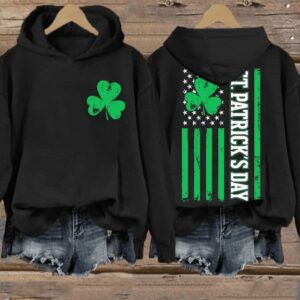Womens St Patricks Day American Flag Lucky Shamrock Casual Hoodie