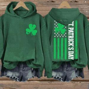Womens St Patricks Day American Flag Lucky Shamrock Casual Hoodie1