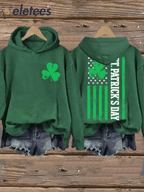 Women’s St. Patrick’s Day American Flag Lucky Shamrock Casual Hoodie