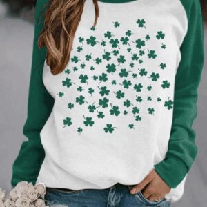 Women’s St. Patrick’s Day Clover Crew Neck Casual Sweatshirt