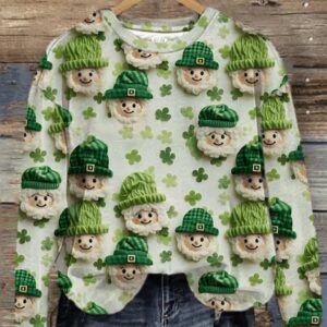 Women’s St Patrick’s Day Embroidery Seamless Print Sweatshirt