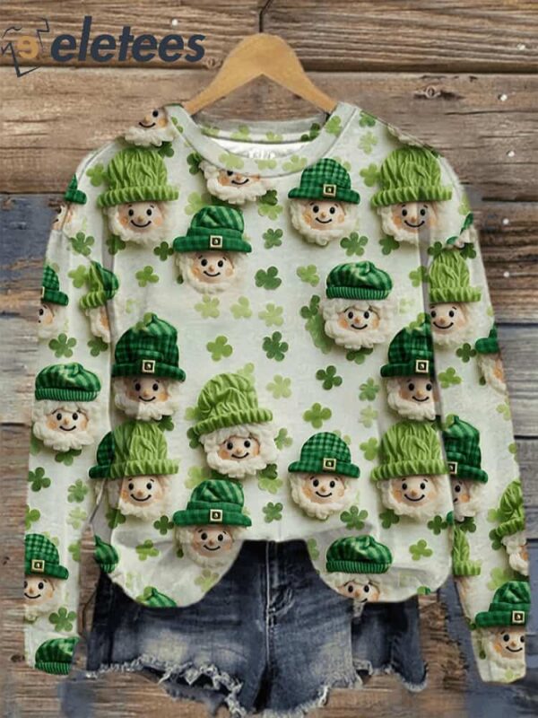 Women’s St Patrick’s Day Embroidery Seamless Print Sweatshirt