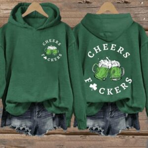 Women’s St. Patrick’s Day Funny Cheers Shamrock Casual Hoodie