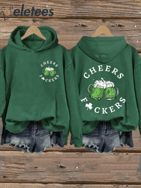 Women’s St. Patrick’s Day Funny Cheers Shamrock Casual Hoodie